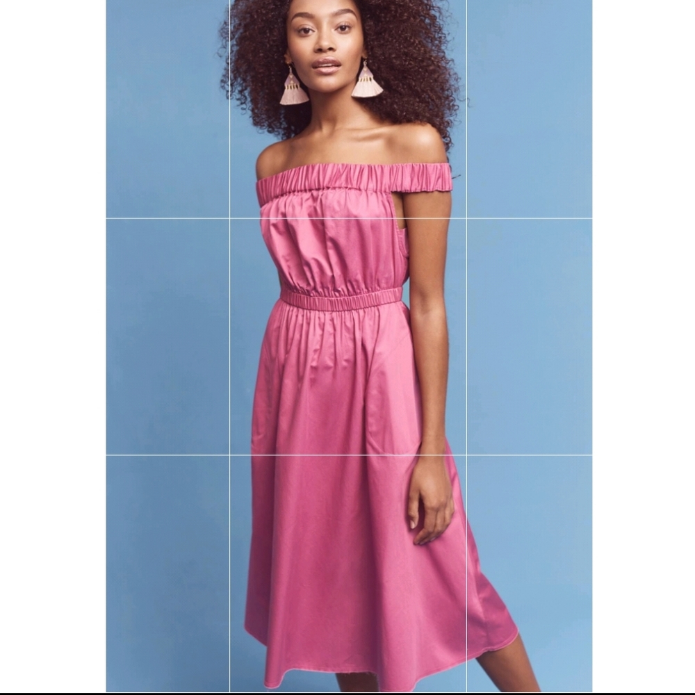 Anthropologie Maeve Mona Off-the-shoulder Pink Fushia Dress
